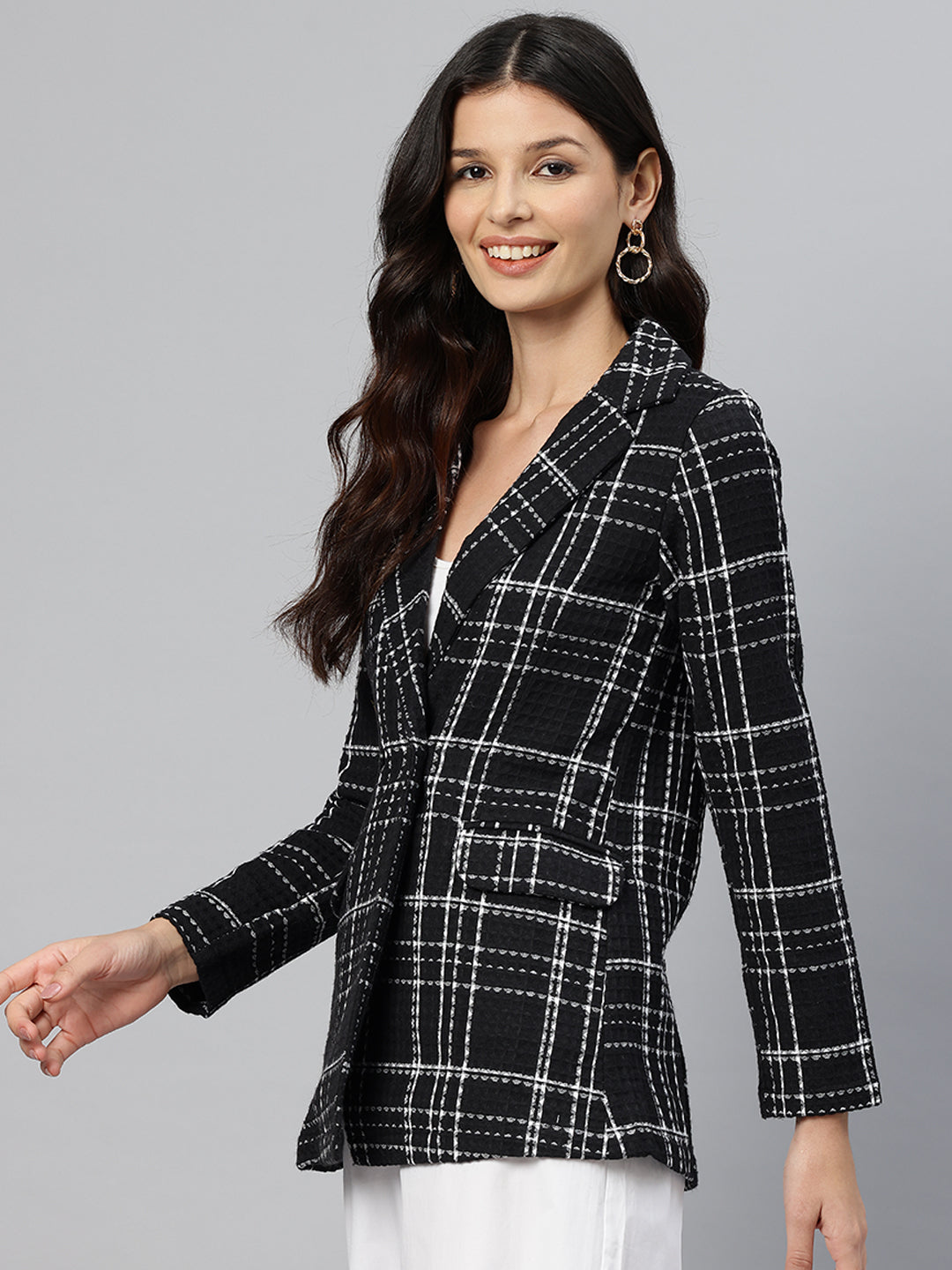 Cottinfab Checked Double-Breasted Pure Cotton Casual Blazer