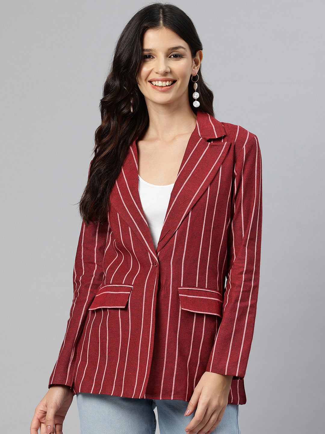 Cottinfab Striped Single-Breasted Pure Cotton Casual Blazer