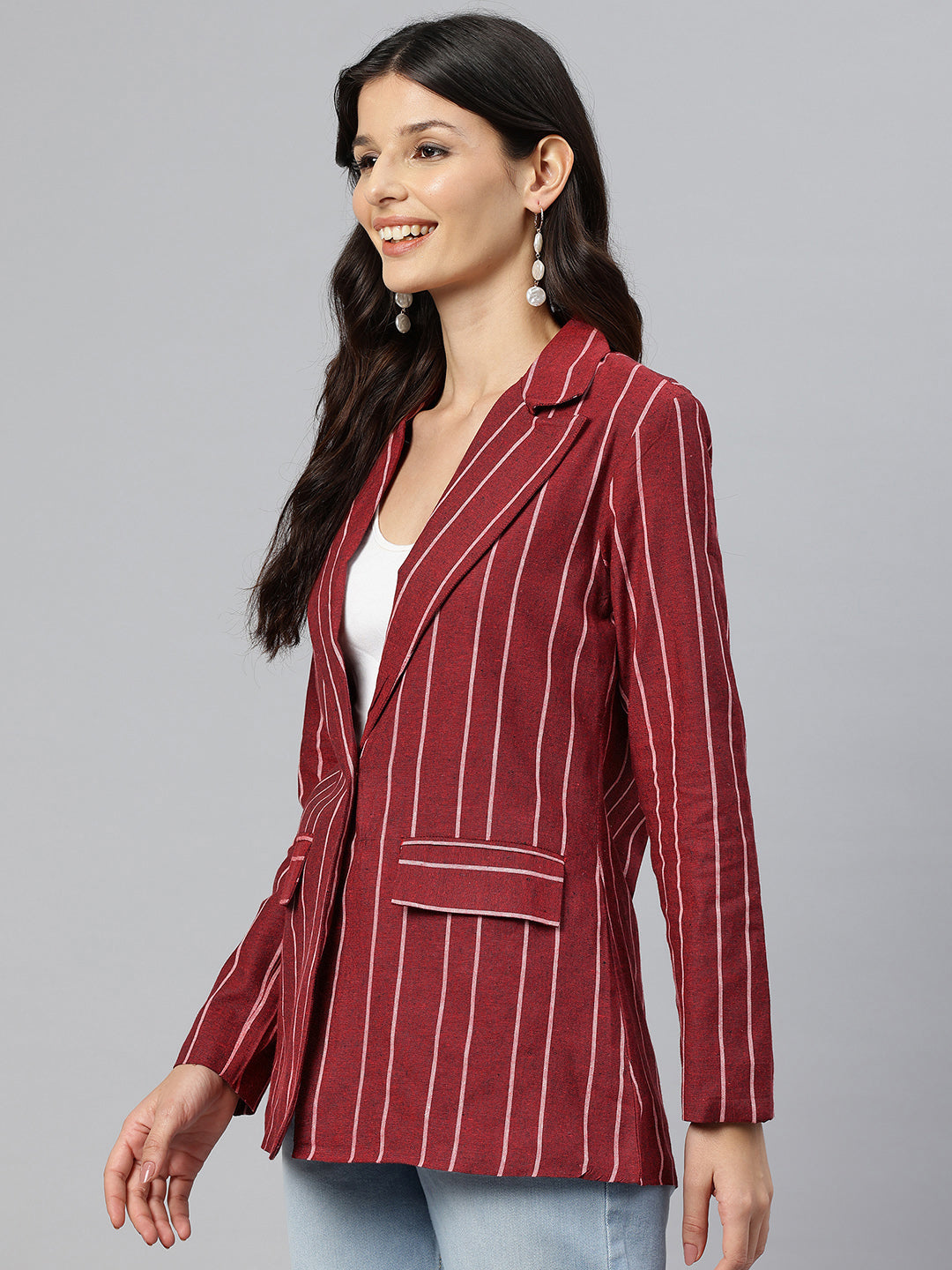 Cottinfab Striped Single-Breasted Pure Cotton Casual Blazer