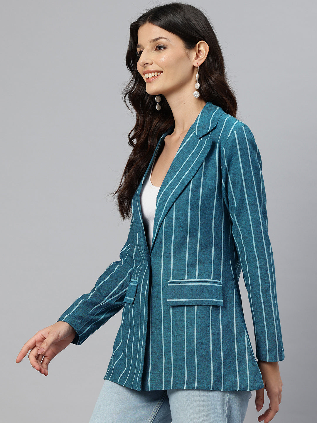 Cottinfab Striped Single-Breasted Pure Cotton Casual Blazer