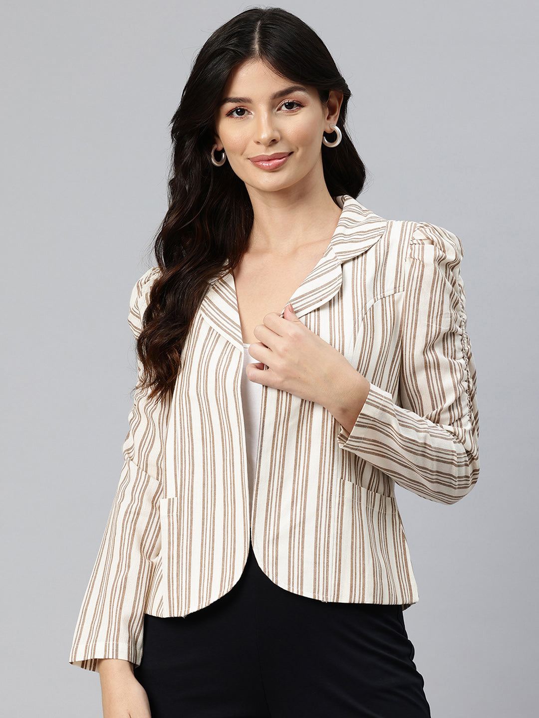 Cottinfab Striped Lightweight Open Front Jacket