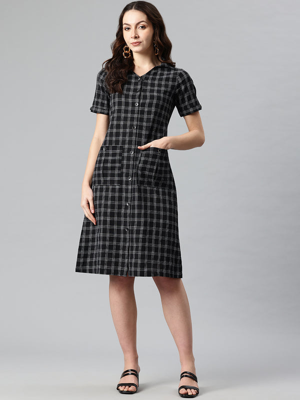 Cottinfab Checked Fit & Flare Midi Dress with Attached Jacket