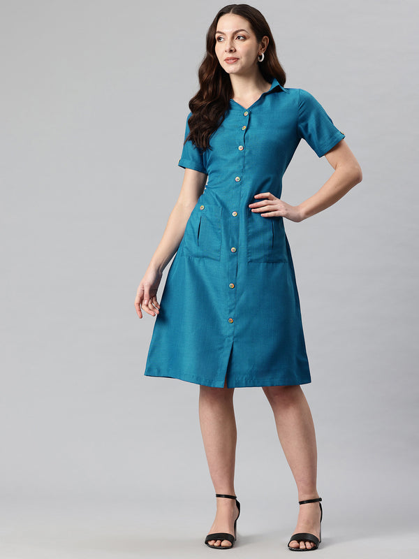 Cottinfab Solid Shirt Dress with Tie Up Detail