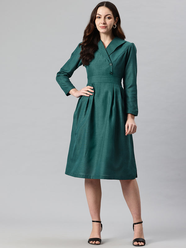 Cottinfab Solid Lapel Collar Blazer Dress with Tie Up Detail