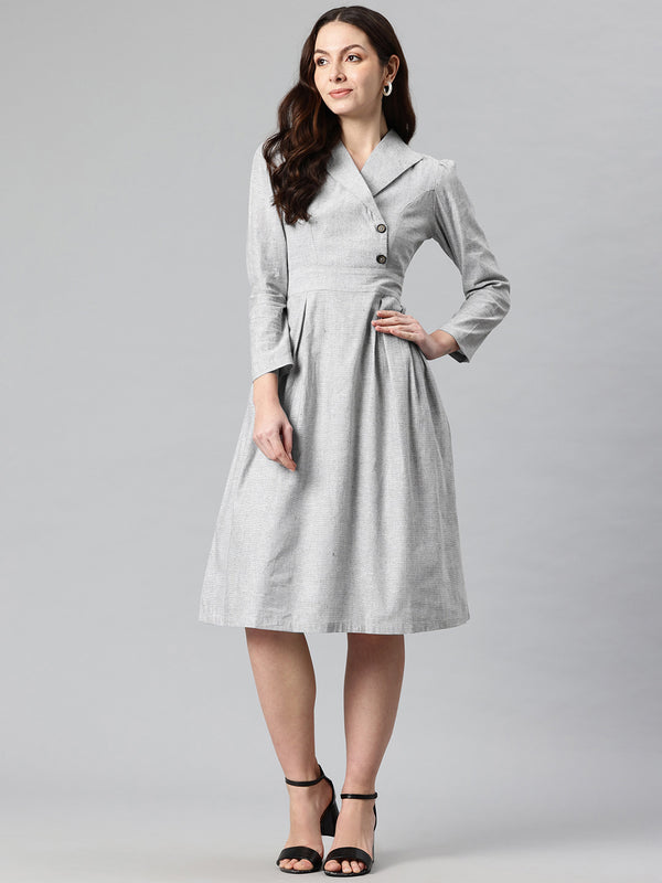 Cottinfab Solid Lapel Collar Blazer Dress with Tie Up Detail