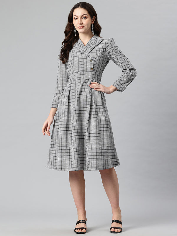 Cottinfab Glen Checked Lapel Collar Midi Blazer Dress with Tie Up Detail