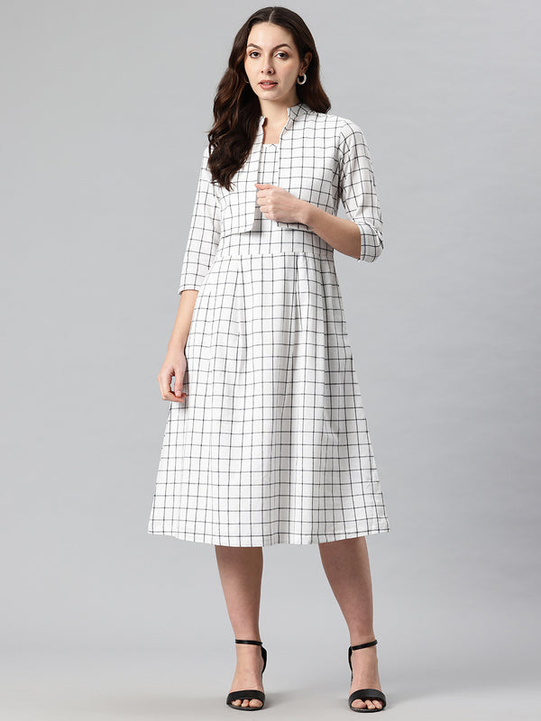 Cottinfab Checked Fit & Flare Midi Dress with Attached Jacket