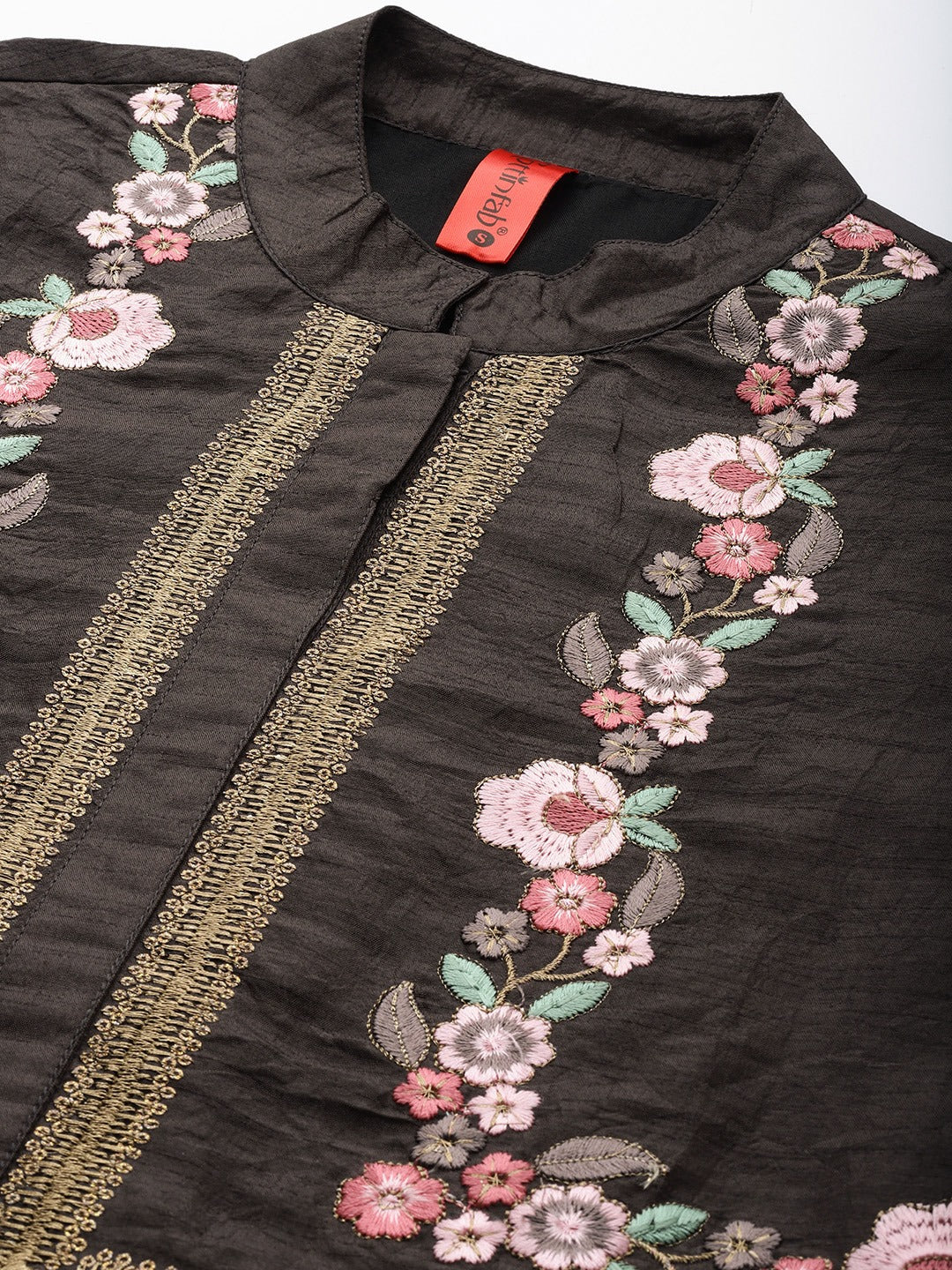 Cottinfab Floral Embroidered Sequined A-Line Kurta with Palazzos