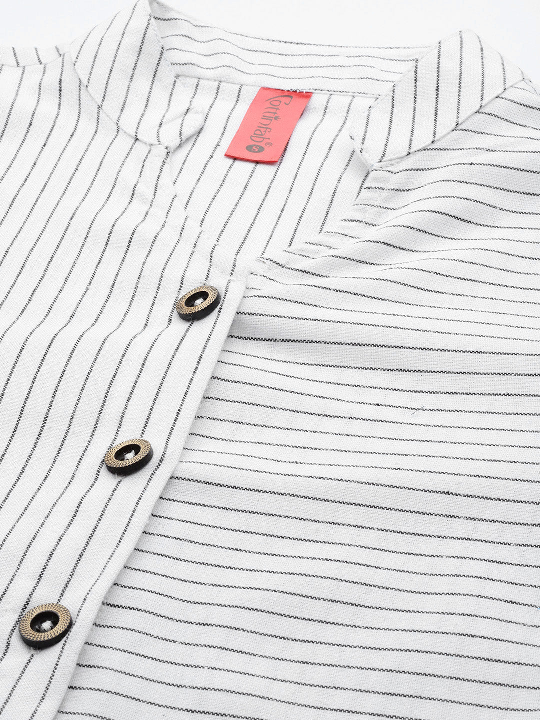 Cottinfab Striped Mandarin Collar Cotton Longline Top