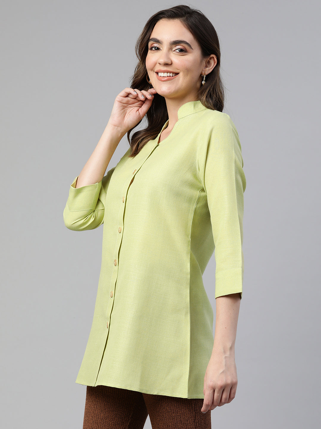 Cottinfab Mandarin Collar Cotton Shirt Style Longline Top