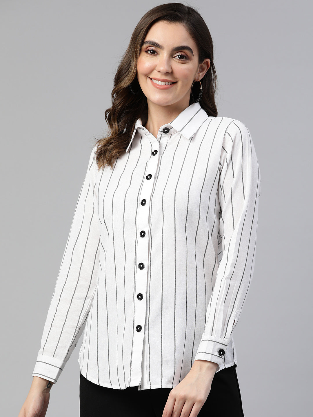 Cottinfab Striped Cotton Shirt Style Cotton Longline Top