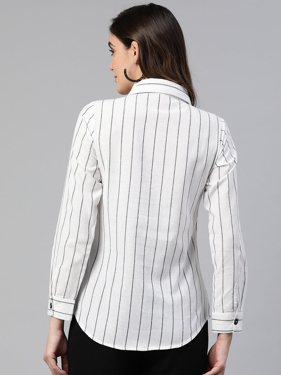 Cottinfab Striped Cotton Shirt Style Cotton Longline Top