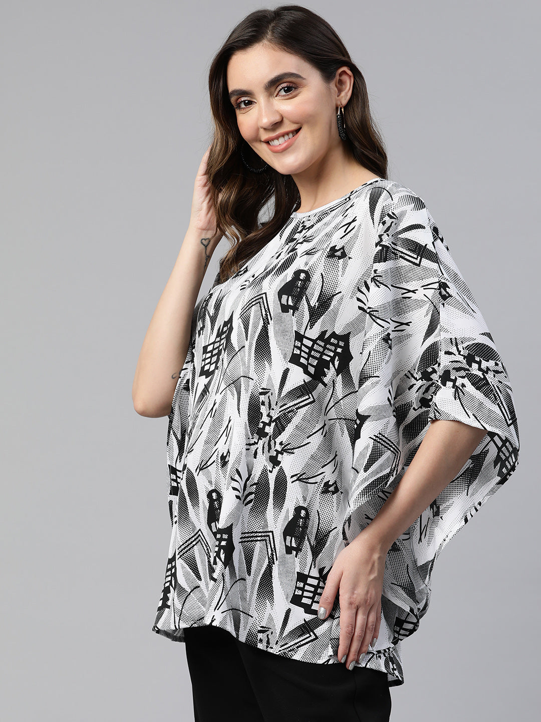Cottinfab Floral Print Kimono Sleeve Kaftan Longline Top
