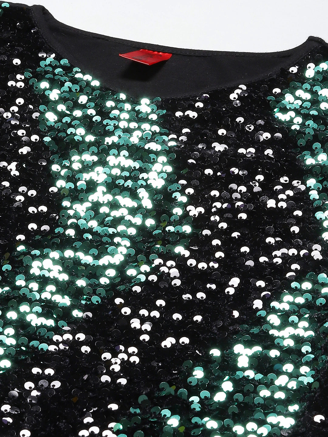 Cottinfab Black & Green Sequined Sheath Midi Dress with Slit Detail