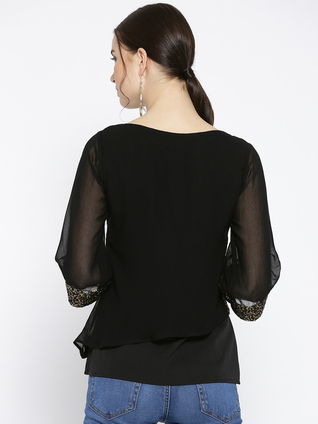 Cottinfab Black Layered Top with Sequinned Detail