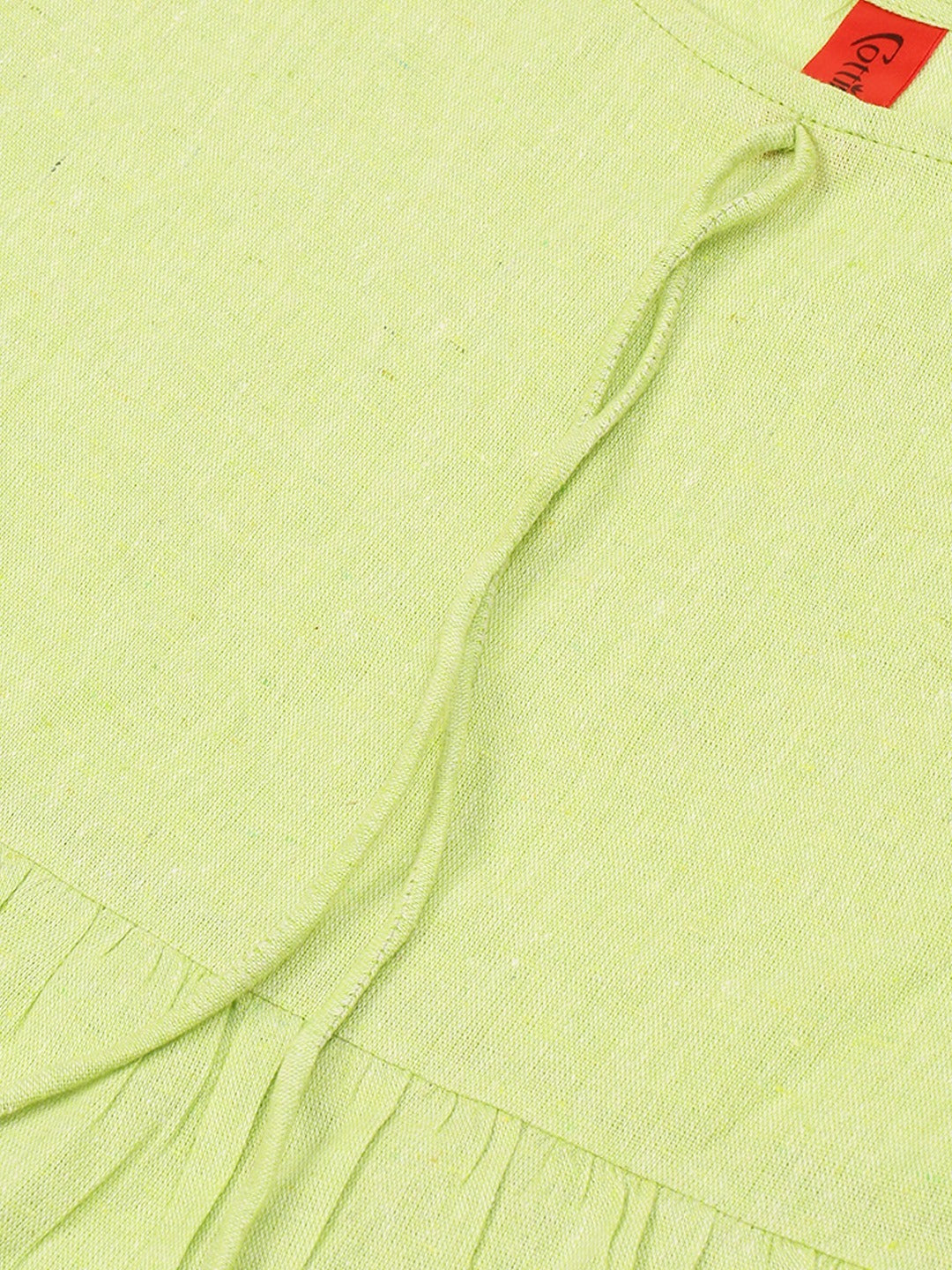 Cottinfab Women Lime Green Solid Empire Pure Cotton Top