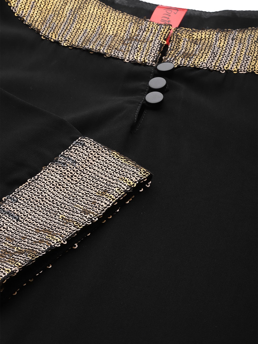 Cottinfab Women Black & Golden Sequinned Detail Kurta with Trousers