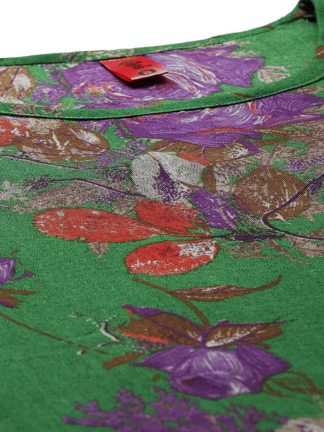 Cottinfab Green & Purple Printed Kimono Maxi Nightdress
