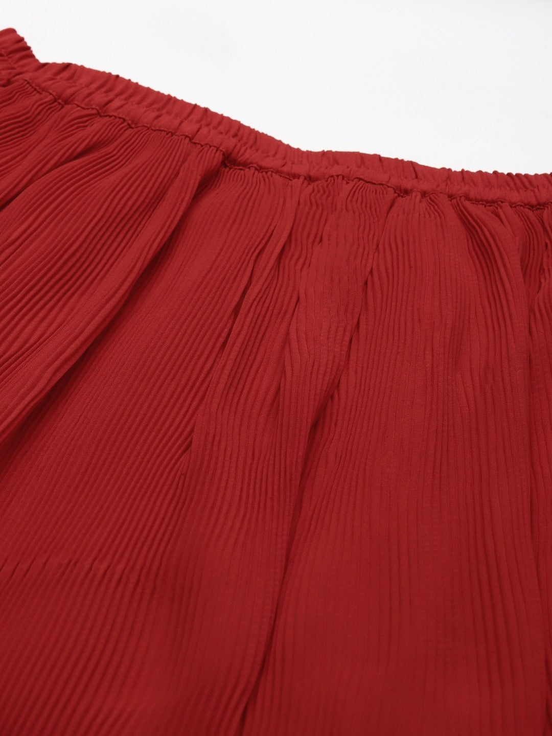 Cottinfab Women Red Solid Plisse Flared Skirt