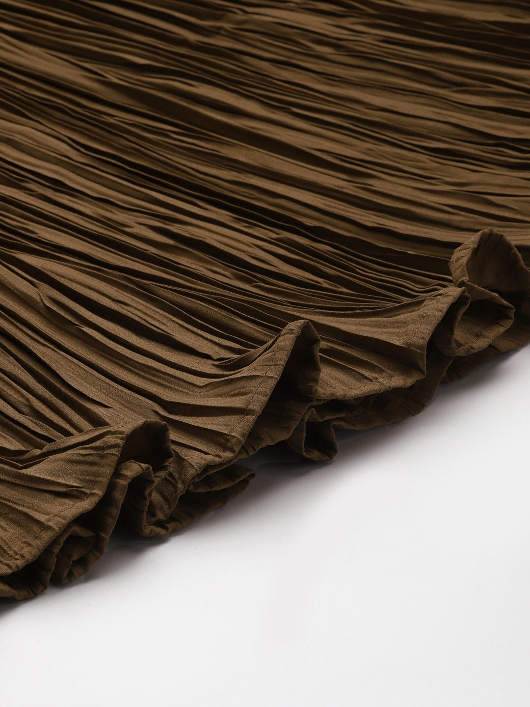 Cottinfab Women Brown Solid Crinkled Flared Skirt