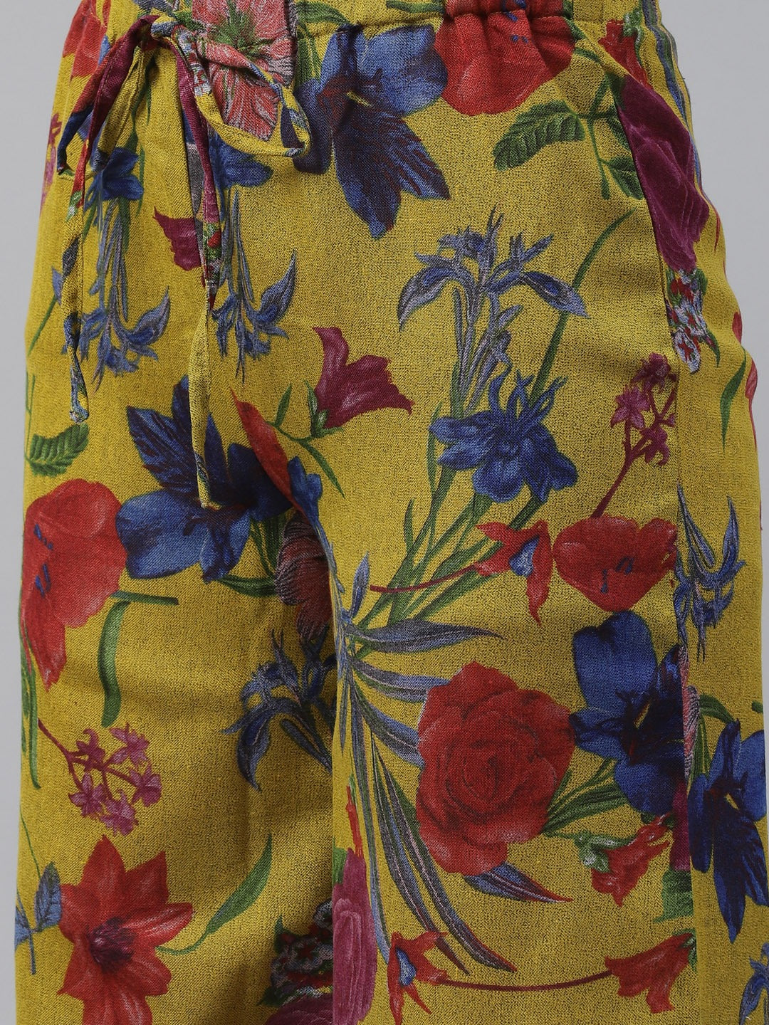 Cottinfab Women Mustard Yellow & Red Floral Printed Kurta with Palazzos