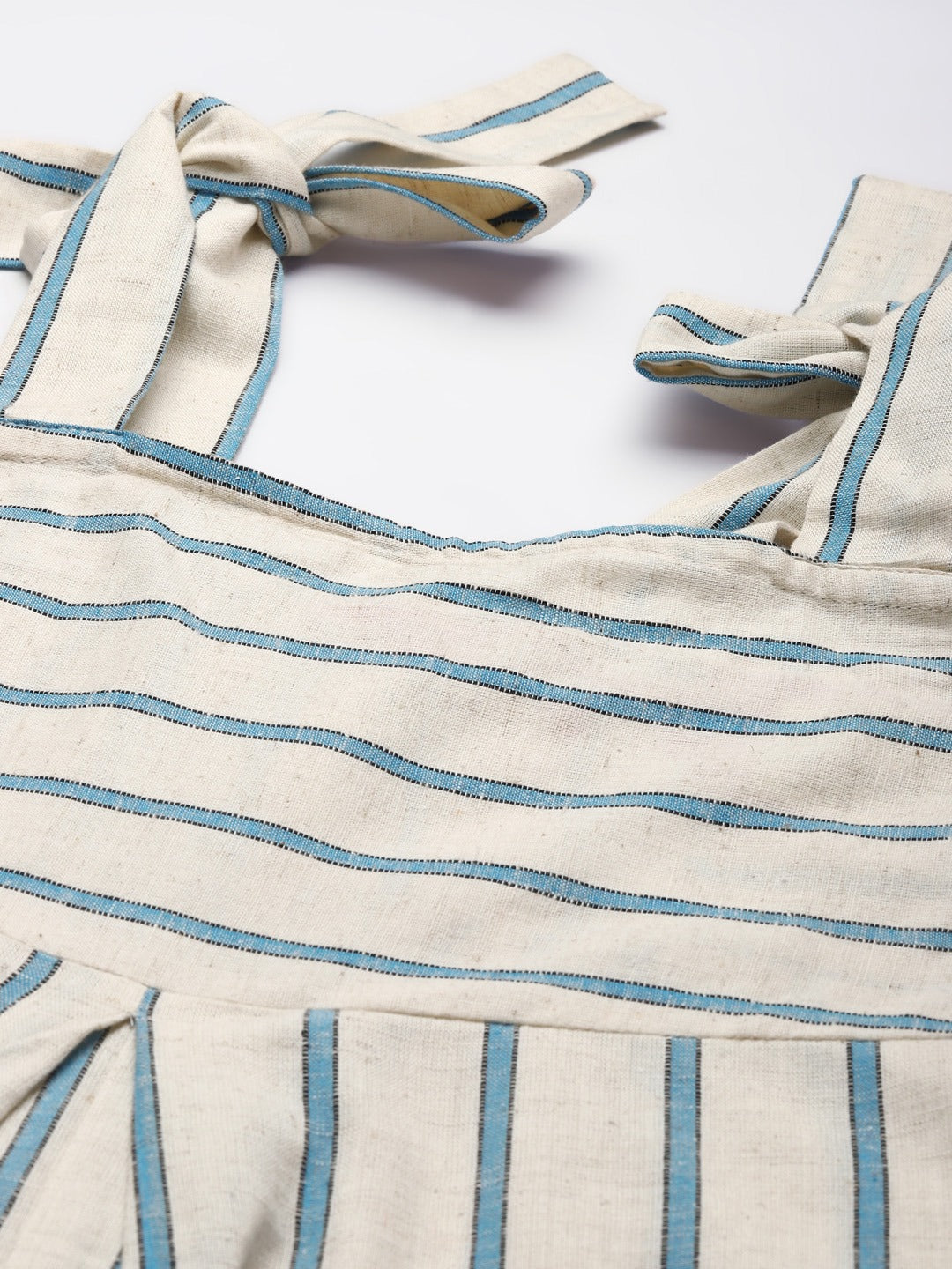 Cottinfab Off White & Blue Striped Cotton Pleated Culotte Jumpsuit
