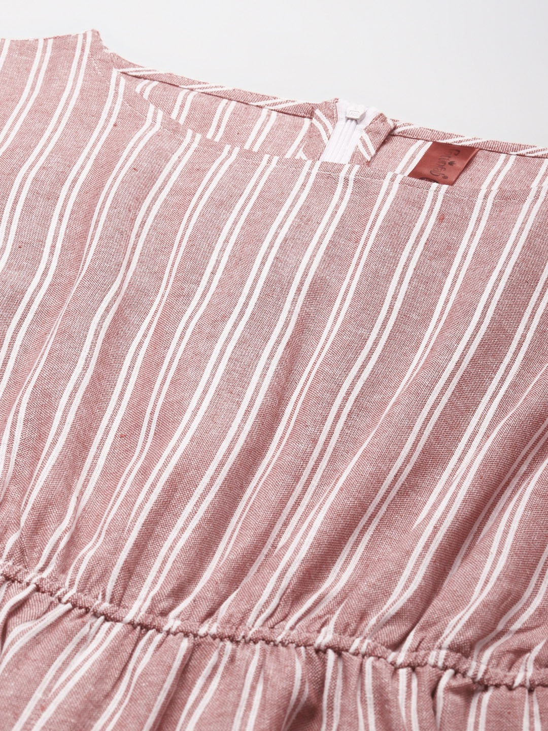 Cottinfab Mauve & White Striped Cotton Gathered Capri Jumpsuit