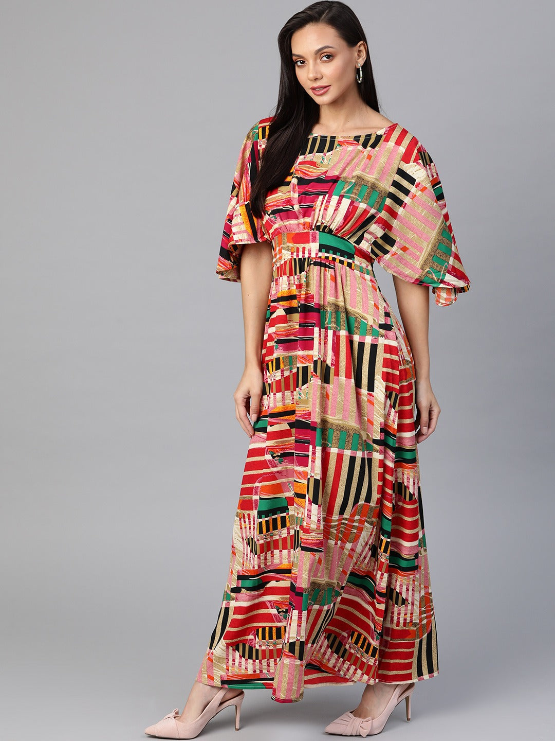 Multicoloured Geometric Print Maxi Dress
