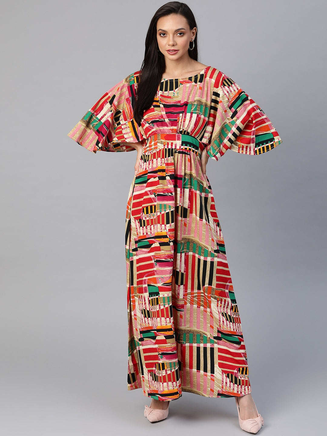 Multicoloured Geometric Print Maxi Dress