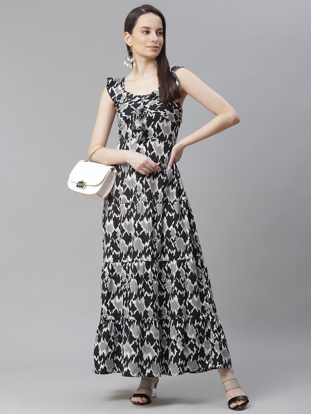 Cottinfab Black & White Crepe Maxi Dress