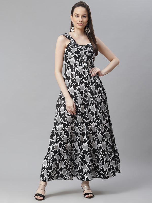 Cottinfab Black & White Crepe Maxi Dress