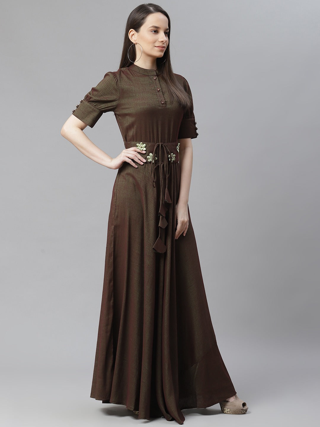 Green & Brown Ethnic Maxi Dress