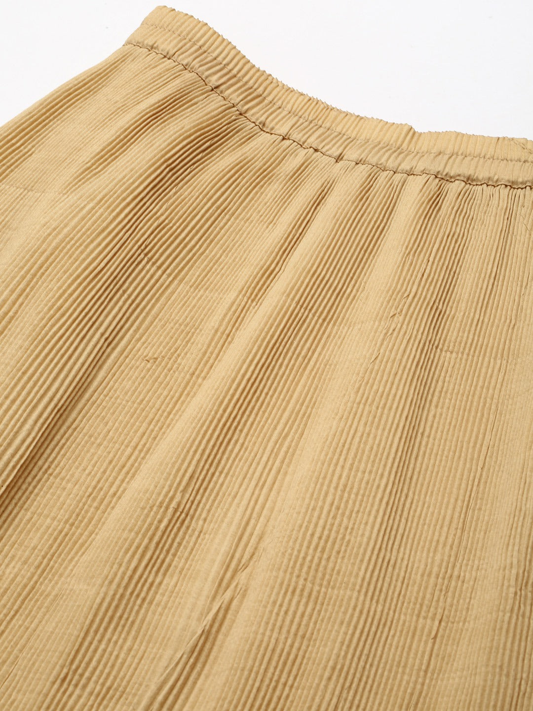 Cottinfab Women Beige Solid Pleated & Flared Mini Skirt