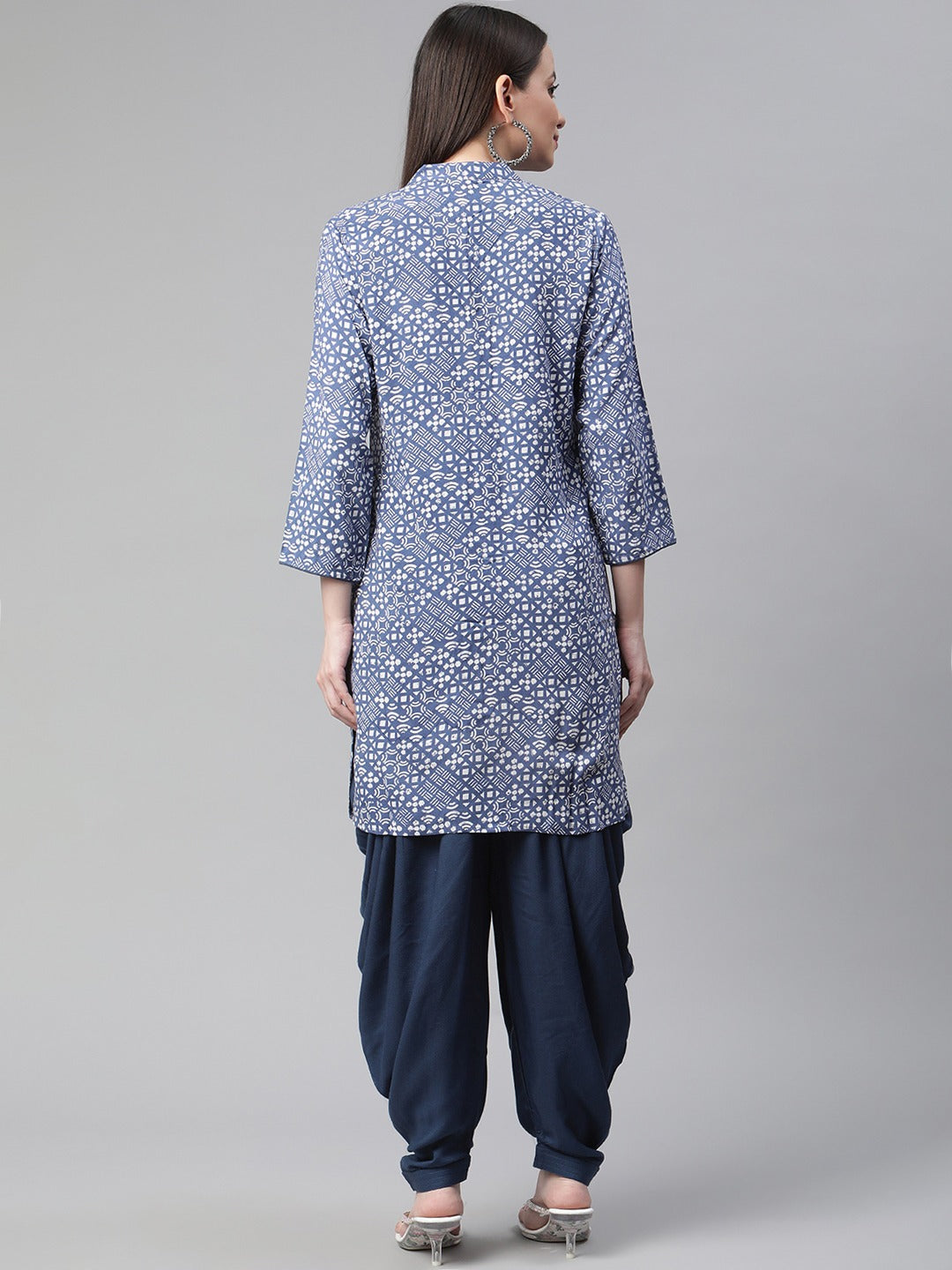 Cottinfab Women Blue Printed Regular Pure Cotton Kurti with Dhoti Pants