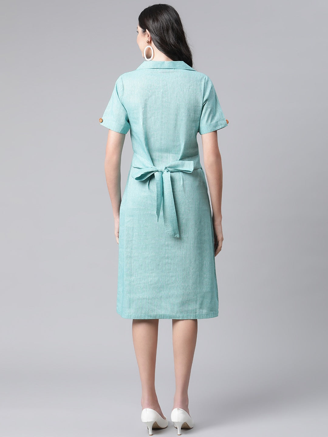 Women Sea Green Shirt Midi Dress