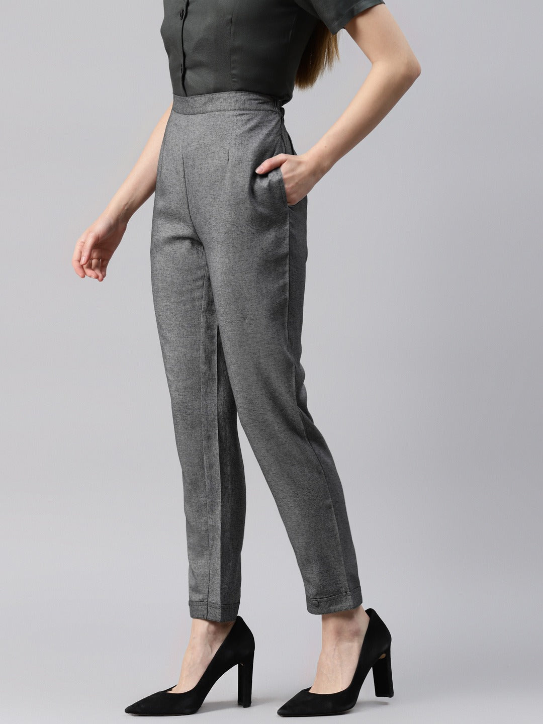 Cottinfab Women Grey Solid Plain Regular Trousers