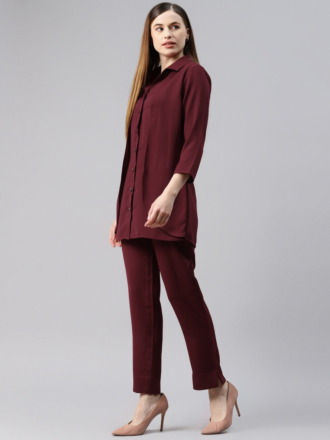 Cottinfab Women Solid Rust Shirt with Trousers