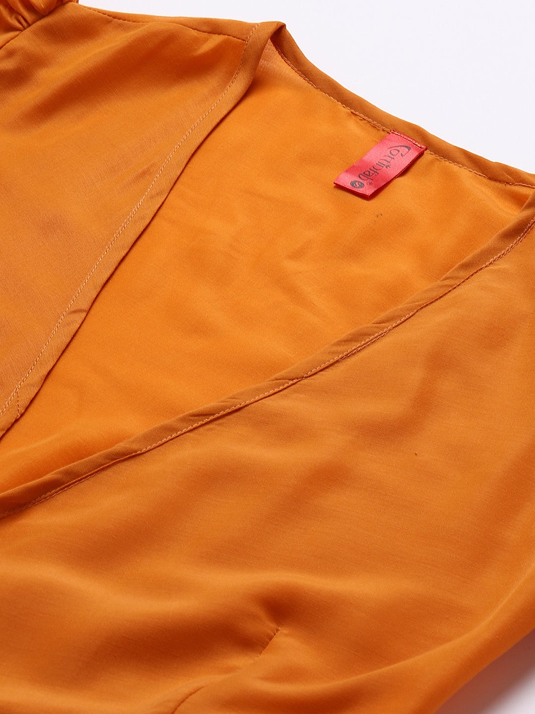 Cottinfab Orange V Neck Maxi Wrap Dress