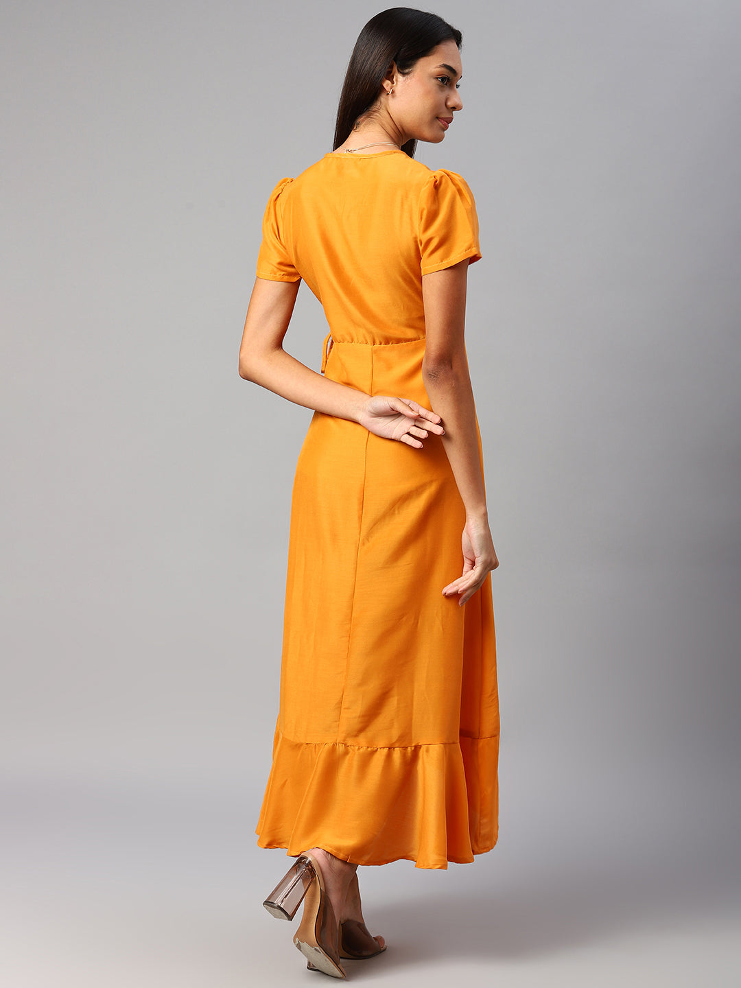Cottinfab Orange V Neck Maxi Wrap Dress