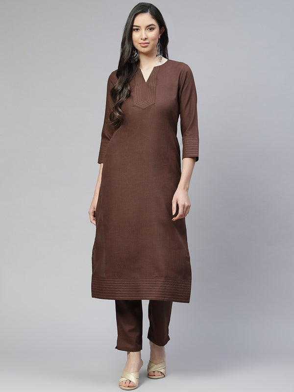 Cottinfab Women Maroon Kurta with Trousers