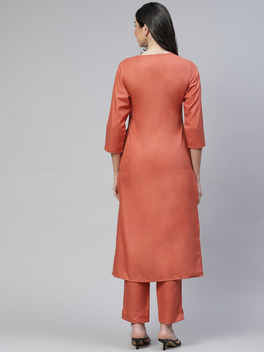 Cottinfab Women Rust Orange Kurta with Trousers