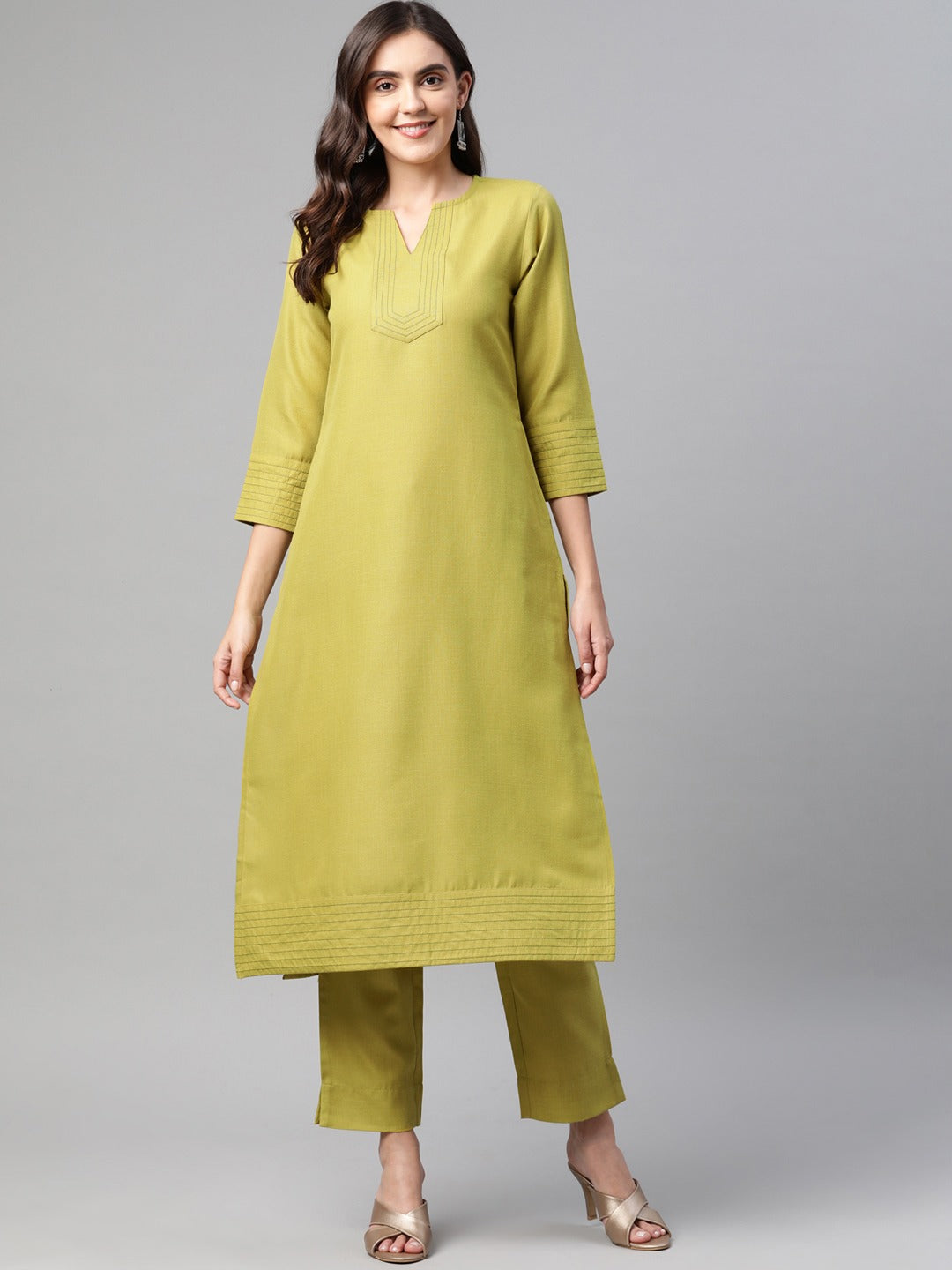 Cottinfab Women Mustard Yellow Kurta with Trousers