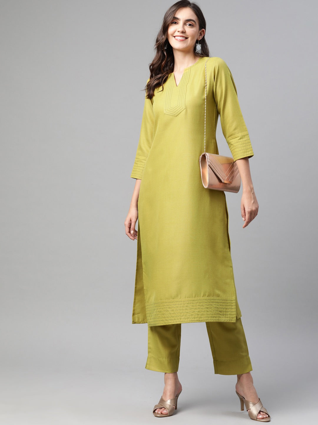 Cottinfab Women Mustard Yellow Kurta with Trousers