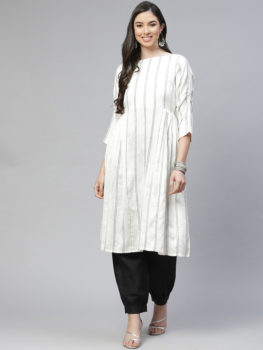 Cottinfab Women White Striped Pure Cotton Kurta with Trousers – Dss ...