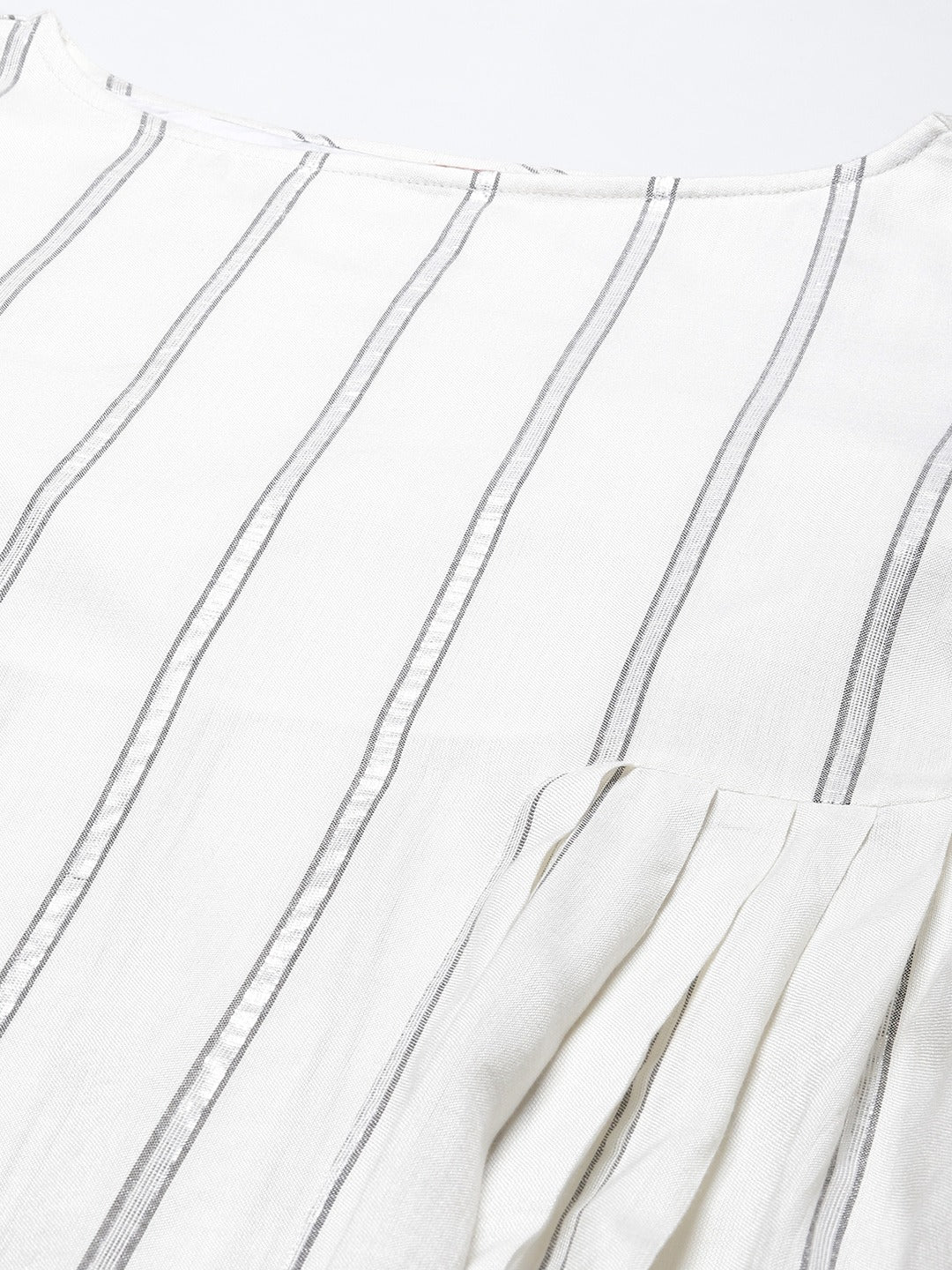 Cottinfab Women White Striped Pure Cotton Kurta with Trousers