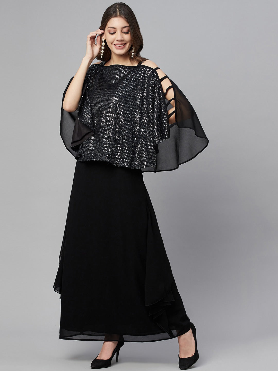Cottinfab Women Black & Grey Cut-Out Detail Maxi Dress