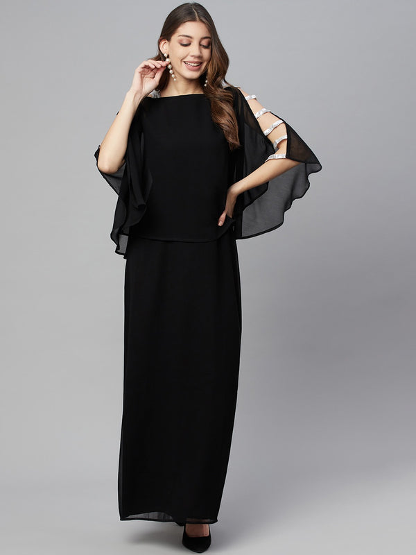 Cottinfab Women Black Solid Georgette Maxi Dress