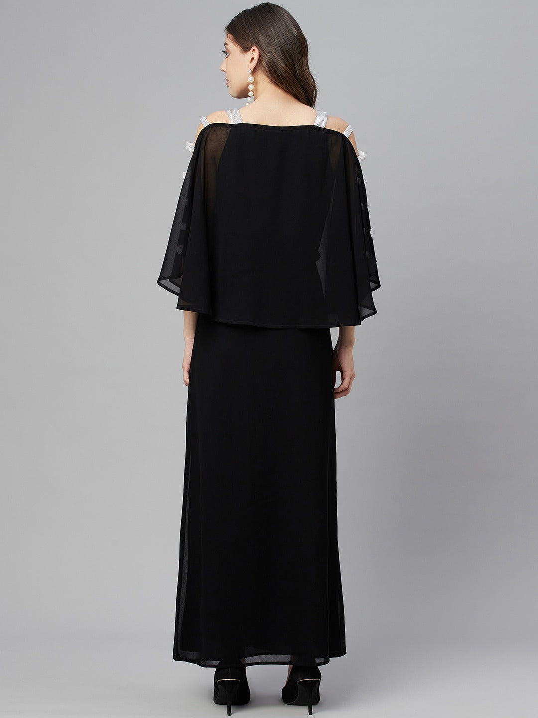 Cottinfab Women Black Solid Georgette Maxi Dress