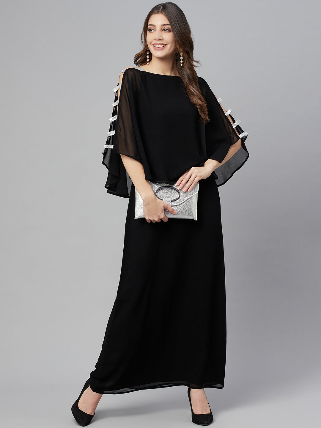 Women's Black Sequin & Chikankari Midi Dress - Saras The Label ( 1 Pc Set)  | Stylish dresses, Midi dress, Embroidered midi dress