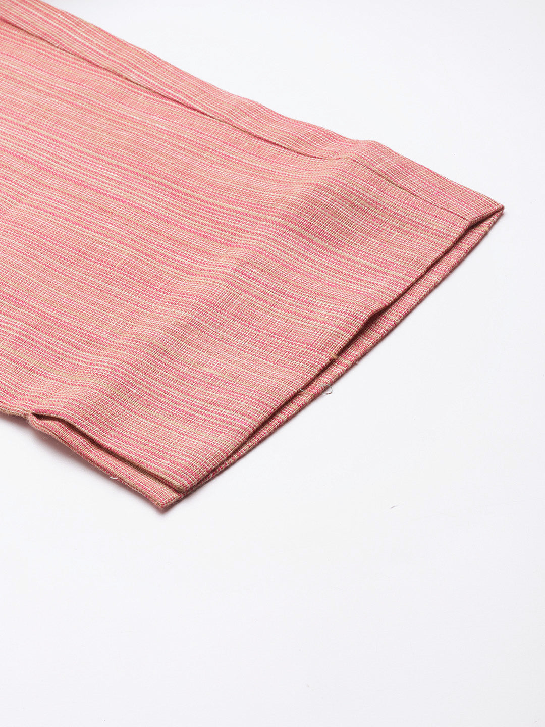 Cottinfab Women Pink Striped Thread Work Pure Cotton Kurta with Trousers